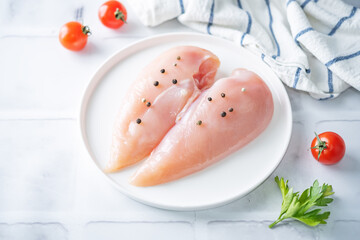 Raw fresh chicken breast in a plate