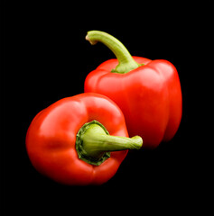 Red Peppers (Bell Pepper), Capsicum annuum Group, Black Background, High Resolution