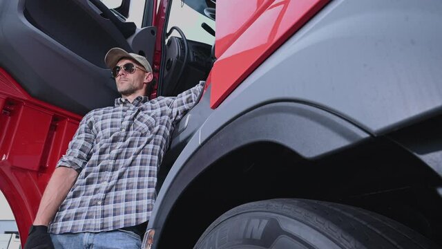 June 6, 2021. Krakow, Lesser Poland. Trucker In Front of Truck