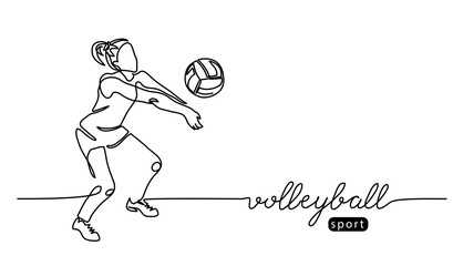 Volleyball player. Girl, woman abstract vector illustration, background, banner, poster. One line art drawing of volleyball player