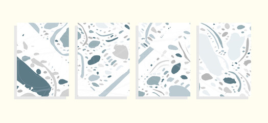 art template set, cold grey nature seasons, vector abstract background  with drawing elements, thin lines