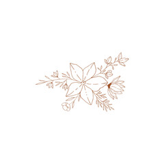 Hand drawn floral composition. Elegant bouquet with flowers. Vector outline illustration.
