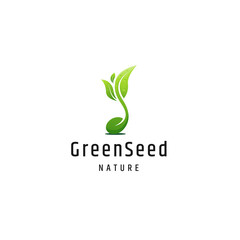 Green seed nature logo icon design template vector