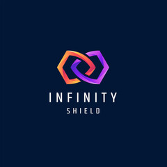 Infinity shield security colorful gradient logo icon design template vector
