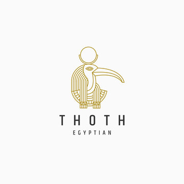 Thoth egyptian goddes line style logo icon design template. Elegant, luxury, gold flat vector illustration