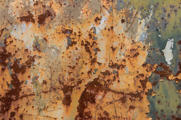 Grunge rusted metal texture, rust and oxidized metal, yellow and orange painted steel