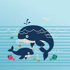 Rolgordijnen Mom and baby whale cute cartoon vector illustration © Cup~Cup~Pop