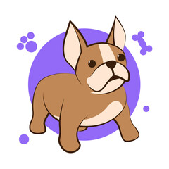 Color vector illustration cartoon on a white background of a cute French Bulldog.