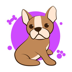 Color vector illustration cartoon on a white background of a cute French Bulldog.