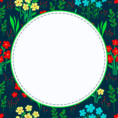 White circle, sticker, price tag, label on a floral background. Vector drawing. - 441979235