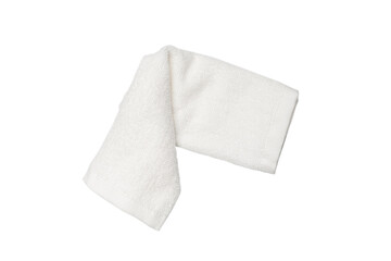 White fluffy cotton towel isolated on a white background.