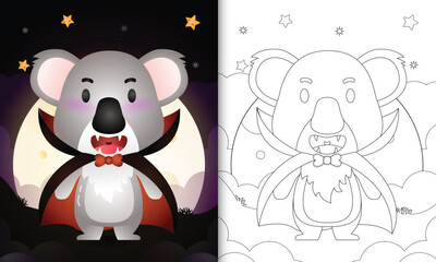 coloring book with a cute koala using costume dracula halloween