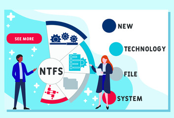 Vector website design template . NTFS - New Technology File System acronym. business concept. illustration for website banner, marketing materials, business presentation, online advertising.