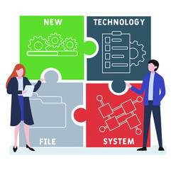 Flat design with people. NTFS - New Technology File System  acronym. business concept background. Vector illustration for website banner, marketing materials, business presentation, online advertising