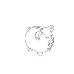 hand drawn doodle piggy bank illustration vector in continuous line art style