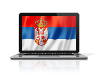 Serbian flag on laptop screen isolated on white. 3D illustration