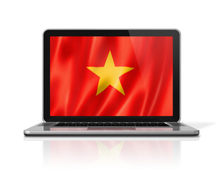 Vietnamese flag on laptop screen isolated on white. 3D illustration