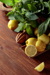 Fresh juicy lemons with mint.
