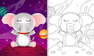 coloring book for kids with a cute elephant in the space galaxy