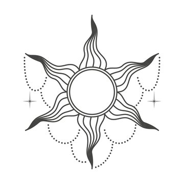 Boho style sun symbol. Decorative vector illustration