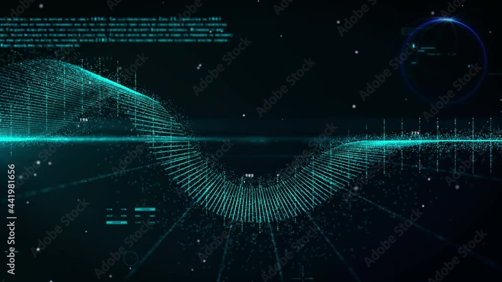 Aufkleber futuristic hud digital big data technology 4k motion background. sine wave information node transfer