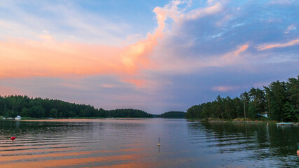 Finnish archipelago in midsummer evening.
