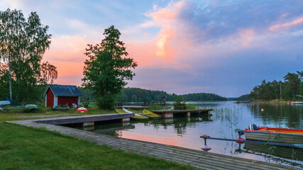 Finnish archipelago in midsummer evening.