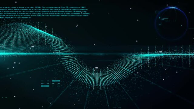 Futuristic HUD Digital Big Data Technology 4K Motion Background. Sine Wave Information Node Transfer.