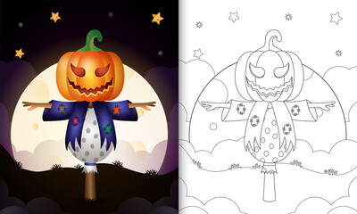 coloring book with scarecrow and pumpkin halloween