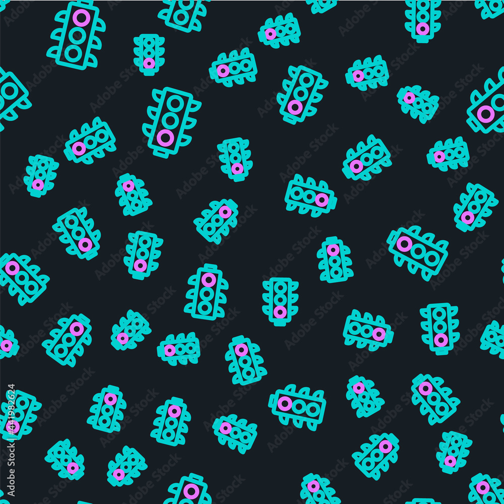 Poster line traffic light icon isolated seamless pattern on black background. vector