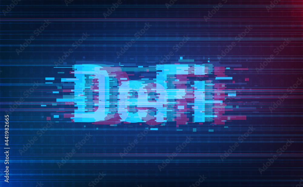 Poster defi crypto currency glitch style on system background.futuristic concept.vector and illsutration