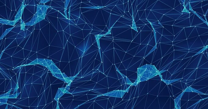 Abstract polygon wave made up of lines and dots moves. Technology and futuristic image. Seamless loop.
