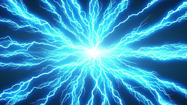 Transition from black to white with bright lightning strikes around a central lens flare. 