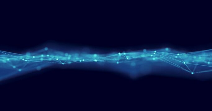 Abstract polygon wave made up of lines and dots moves. Technology and futuristic image. Seamless loop.