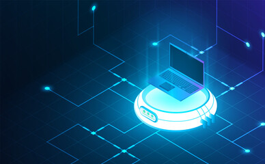 Futuristic laptop on reactor for power connection. Complementary theme concept background.vector and illustration