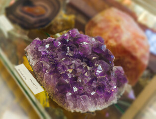 Amethyst crystal brush druse in mineralogy museum