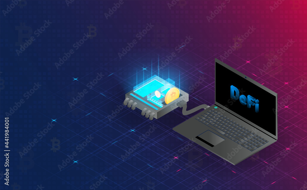 Poster futuristic defi blockchain hologram connection. future concept.vector and illustration