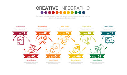 Presentation business infographic template, Abstract infographics number options template with 9 steps. Vector illustration.