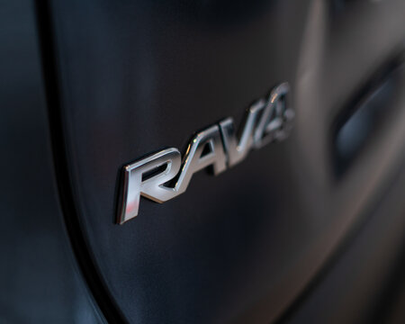 Istanbul, Turkiye - April 2021:close up of RAV 4 Logo on Car