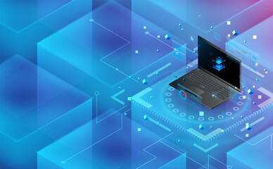 Futuristic laptop power connection. Complementary theme concept background.vector and illustration