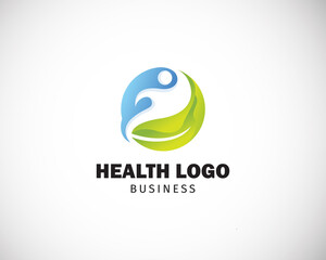 health logo design concept nature leave people circle globe