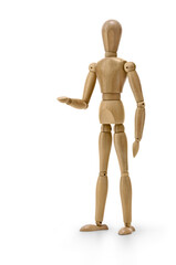 wooden mannequin makes the gesture of offering or supporting