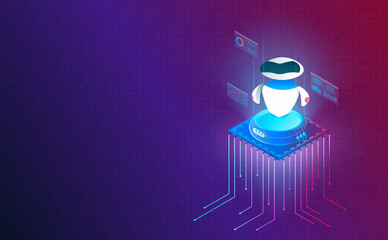 isometric robotic on processor chip on system grid background. Futuristic concept. vector and illustration