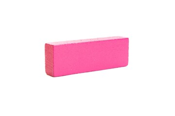 Pink wooden game block isolated on white background.