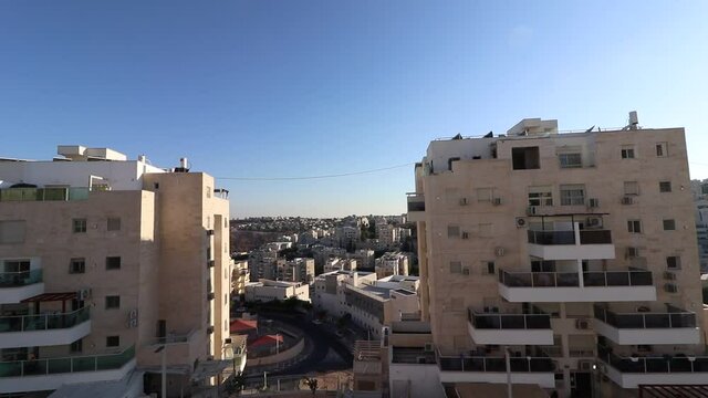 Top view of the buildings on the streets of Kiryat Sefer