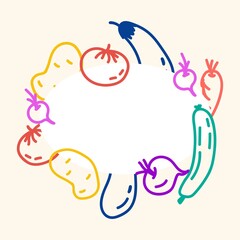 Vector illustration of a frame of vegetables of different colors in the doodle style on a beige background