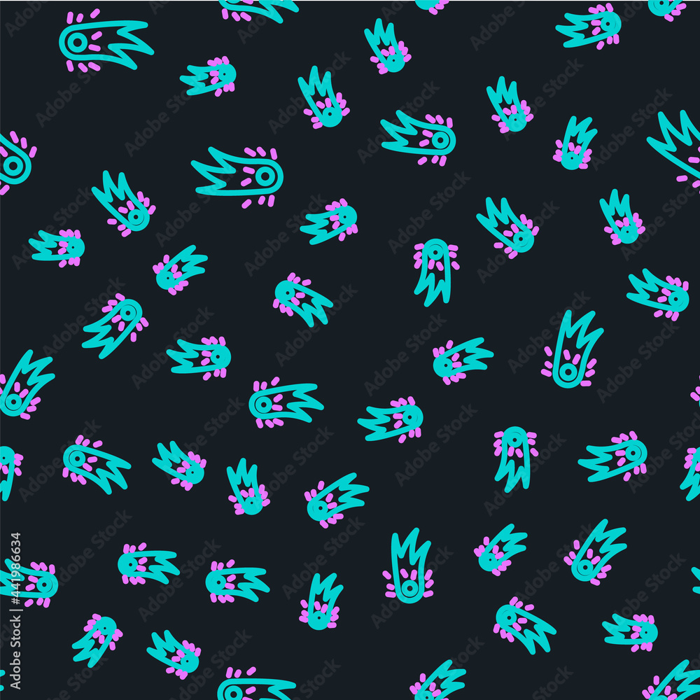 Poster line fireball icon isolated seamless pattern on black background. vector
