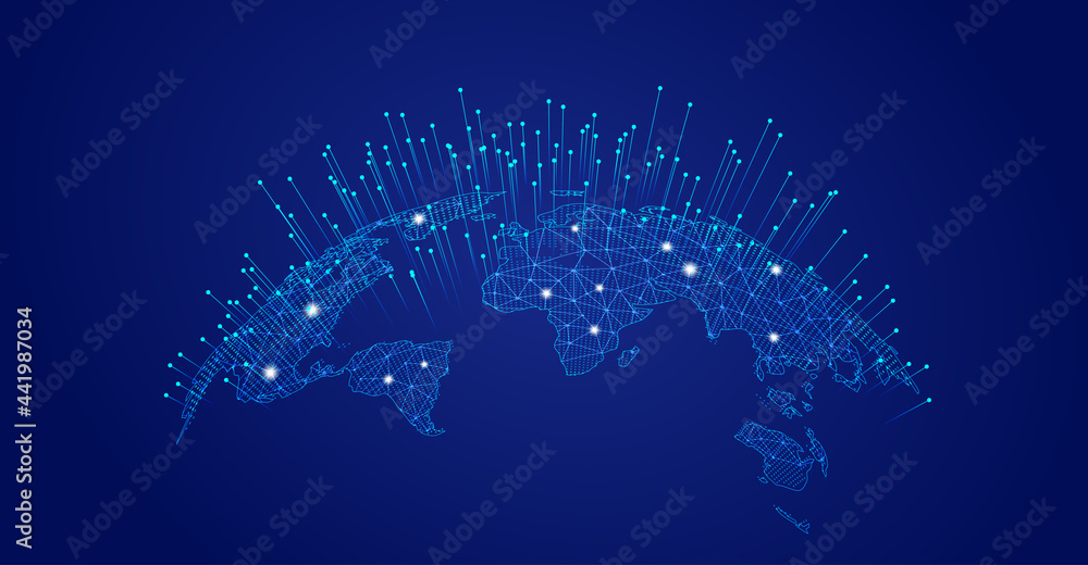 Poster dots and lines connect the global interconnection of earth-rising rays to the concept of internation