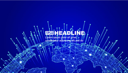 Dots and lines connect the global interconnection of Earth-rising rays to the concept of internationalization.