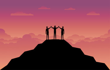 Silhouette of the businessman team on the mountain